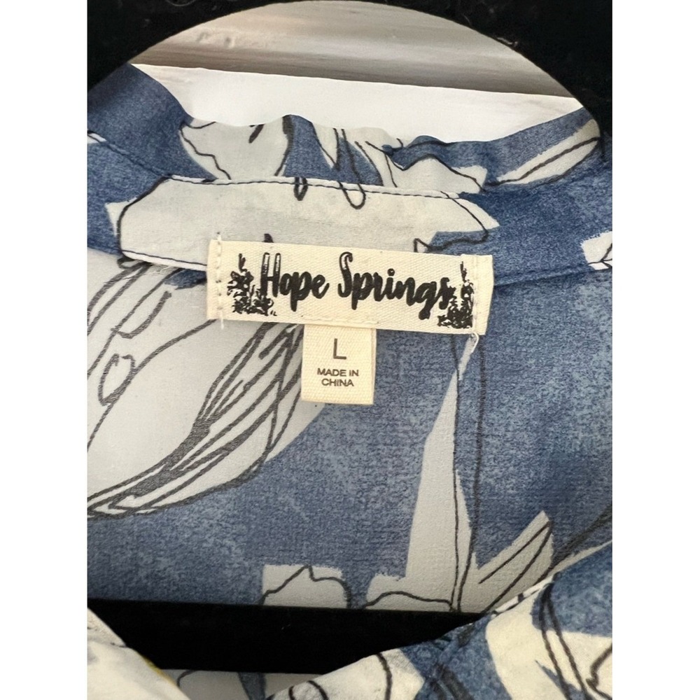 Hope Springs Blue and White Floral Button-Up Sheer Blouse Size L - Picture 4 of 7